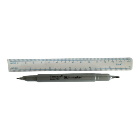 Skin marker stift met dubbele punt - 0,3 en 1 mm - violet met lineaal - huidstift medisch